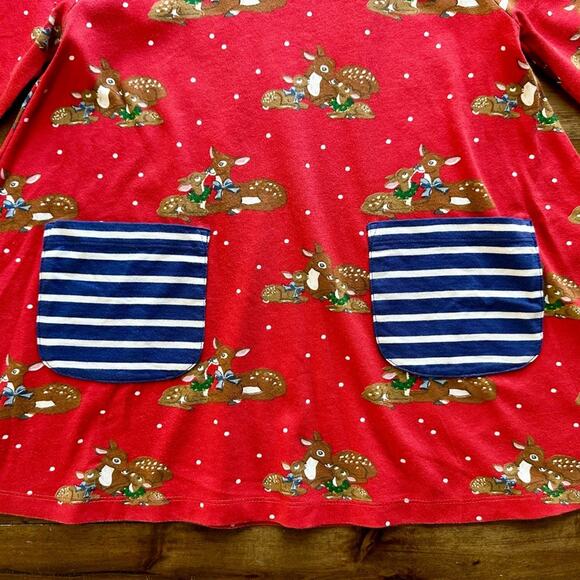 Mini Boden Red Navy Printed Deer Woodland Polka Dot Long Sleeve Tunic Knit Top - Picture 4 of 8